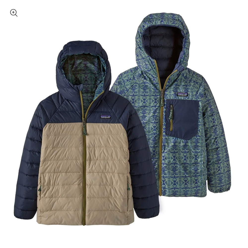 Patagonia Kids Reversible Down Sweater Hoody Treeline / New Navy Size XXL